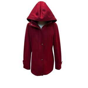 Calvin Klein Women's Pea Coat Sz 8 Red Wool Blend Removal Hood Preppy Minimalist